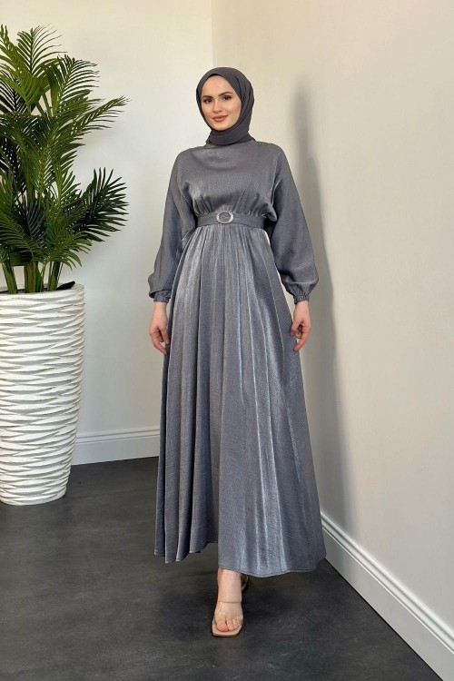 Luuz Jakar Kemerli Elbise Füme