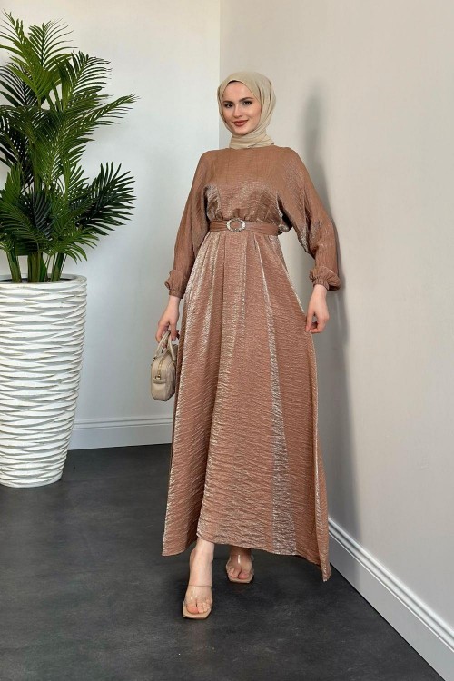 Luuz Jakar Kemerli Elbise Kahverengi