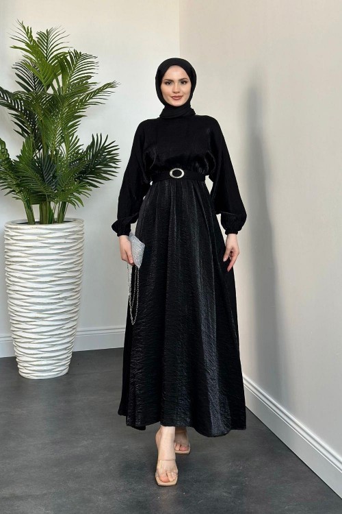 Luuz Jakar Kemerli Elbise Siyah