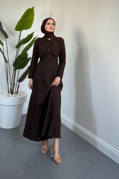 Luvane Fiyonk Elbise Kahverengi