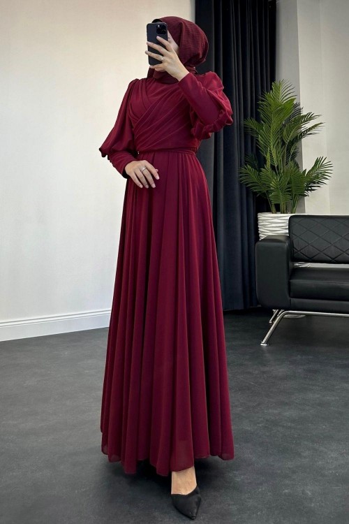 Lydia Şifon Abiye Bordo