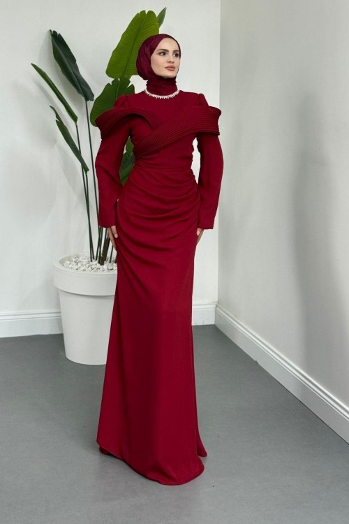 Lyra Pelerinli Balık Abiye Bordo