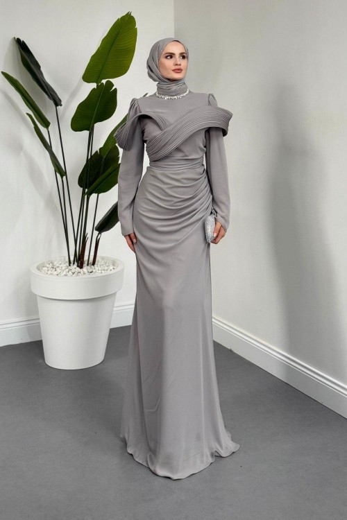 Lyra Pelerinli Balık Abiye Gri