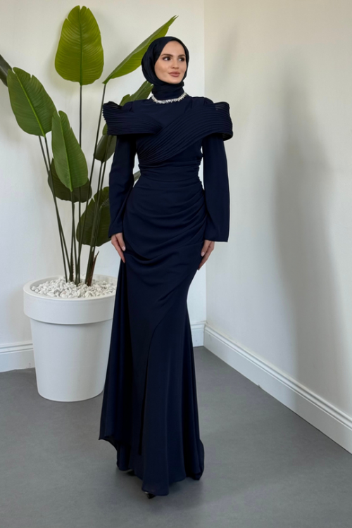 Lyra Pelerinli Balık Abiye Lacivert