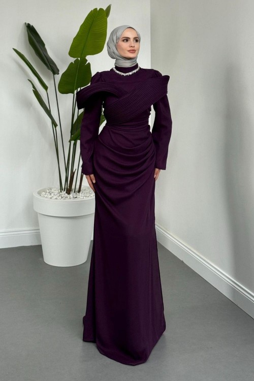 Lyra Pelerinli Balık Abiye Mor