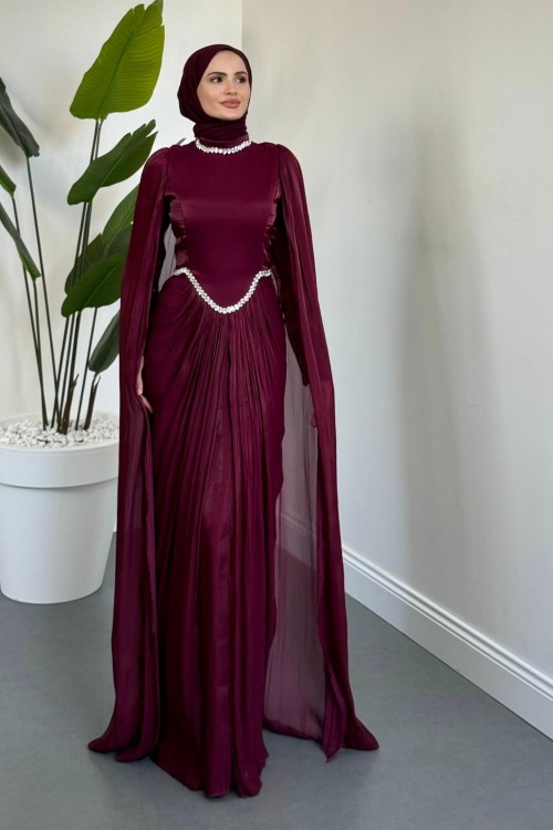 Maelis Beli Ve Boynu Taşlı Abiye Mürdüm