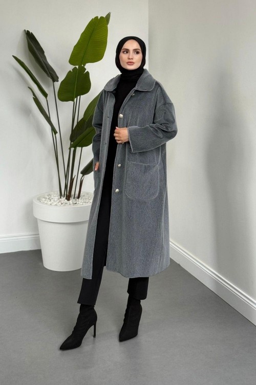 Mandell Kürklü Kaşe Kaban Gri