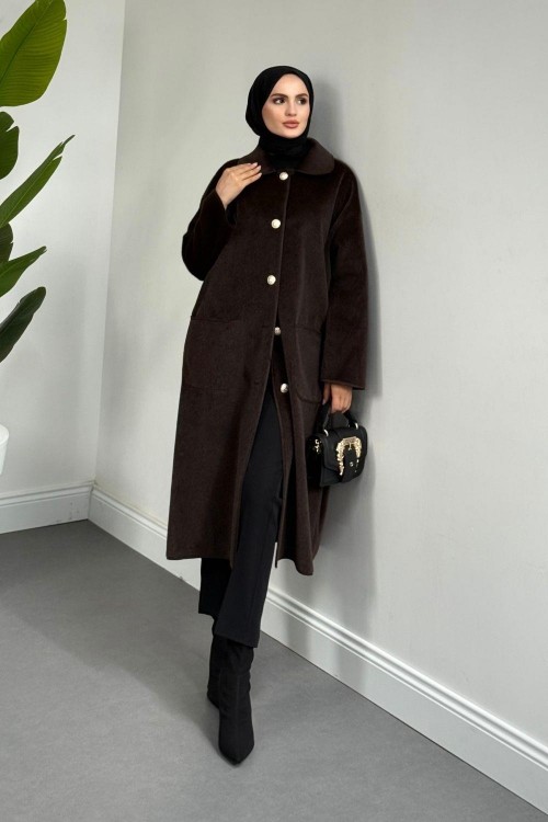 Mandell Kürklü Kaşe Kaban Kahverengi