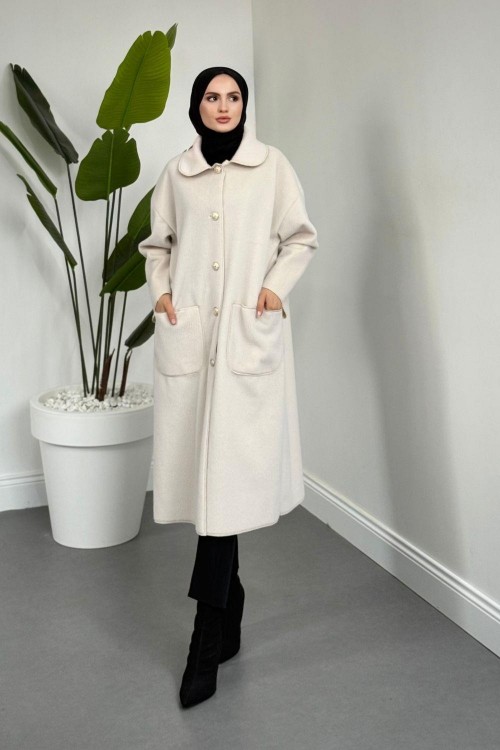 Mandell Kürklü Kaşe Kaban Krem