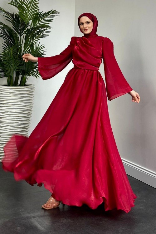 Margaret Drape Janjan Abiye Kırmızı