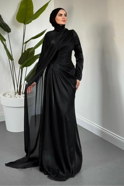 Mari Jan Jan Kumaş Balık Abiye Siyah