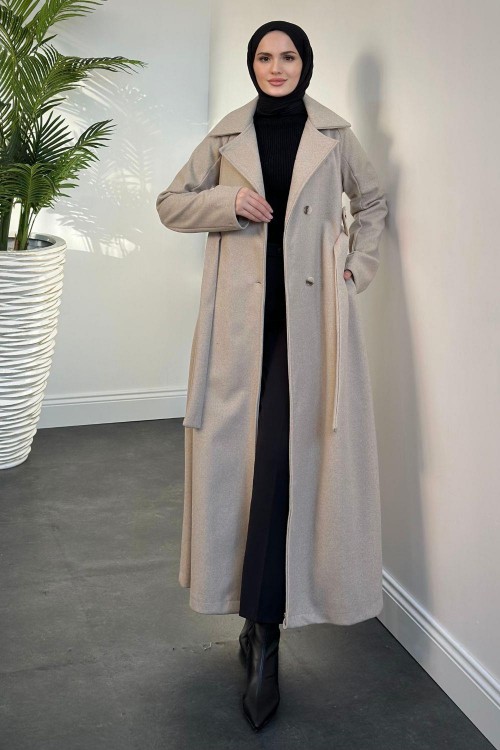 Marie Astarlı Kaşe Kaban Vizon