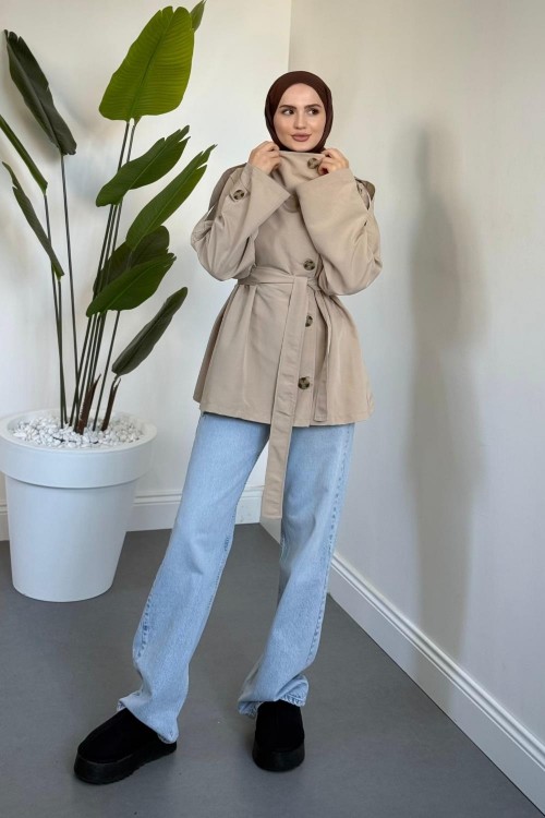 Marivelle Dik Yaka Trençkot Bej