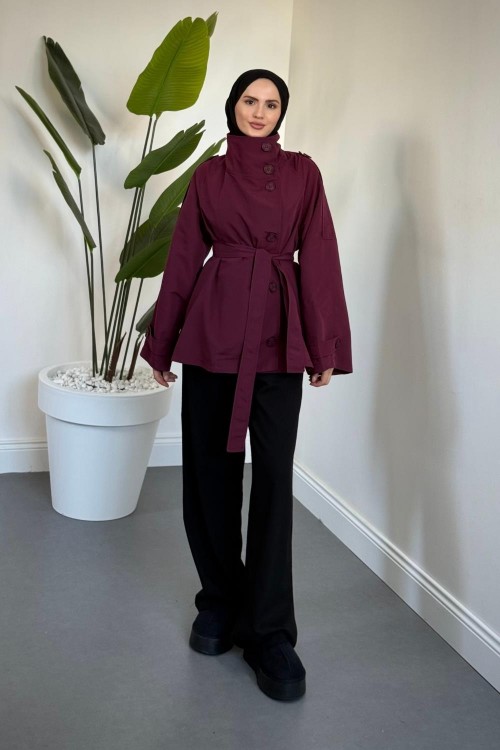 Marivelle Dik Yaka Trençkot Bordo