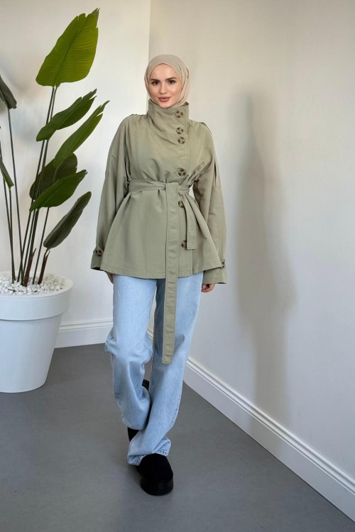 Marivelle Dik Yaka Trençkot Haki