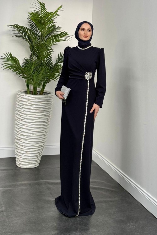 Martha Kar Taneli Taşlı Abiye Koyu Lacivert