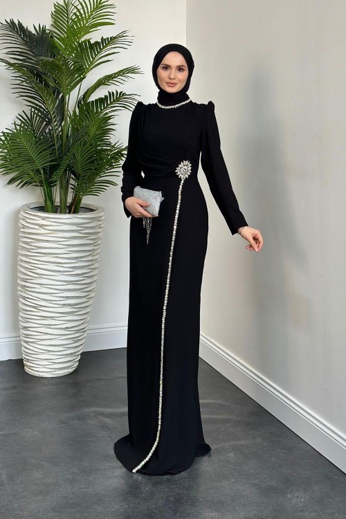 Martha Kar Taneli Taşlı Abiye Siyah