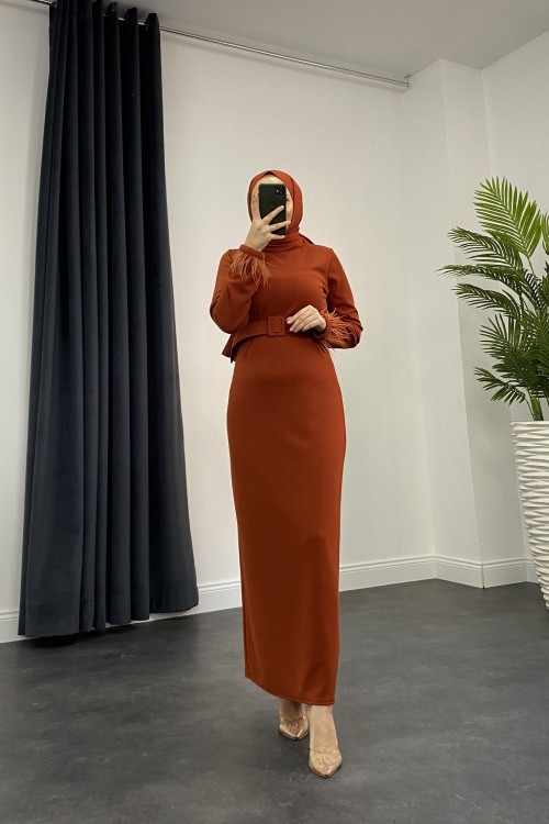 Martina Kemerli Triko Elbise Kiremit 