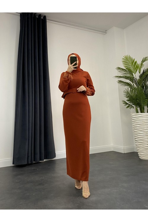 Martina Kemerli Triko Elbise Kiremit 