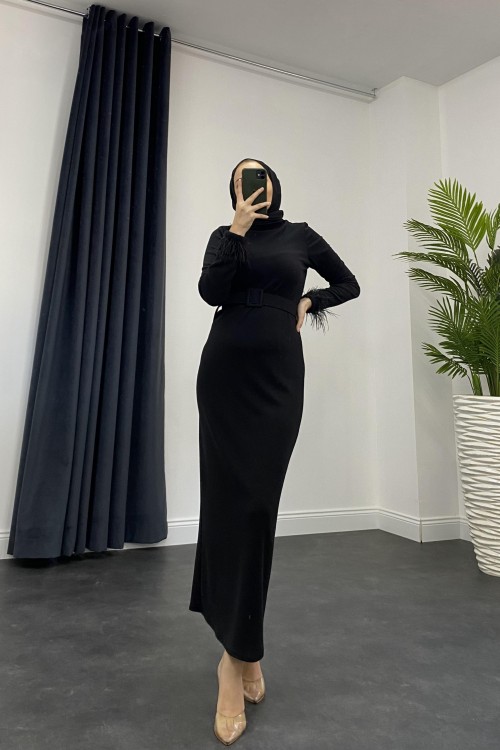 Martina Kemerli Triko Elbise Siyah 