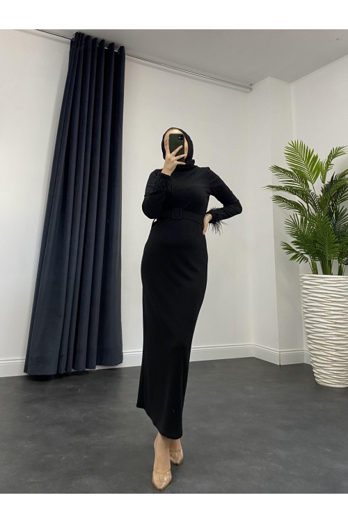 Martina Kemerli Triko Elbise Siyah 