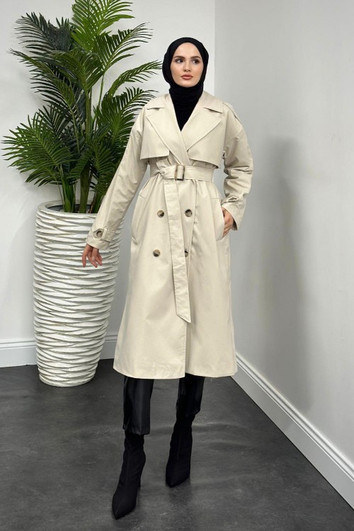 Massi Astarlı Trençkot Krem