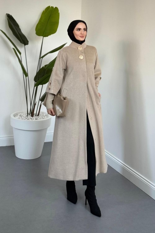 Matar Önü Çıtçıtlı Astarlı Kaşe Kaban Vizon