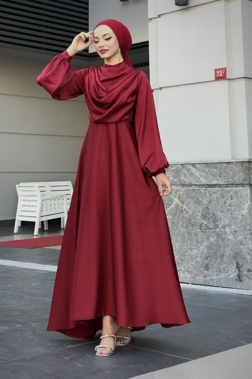 Matmazel Saten Abiye Bordo