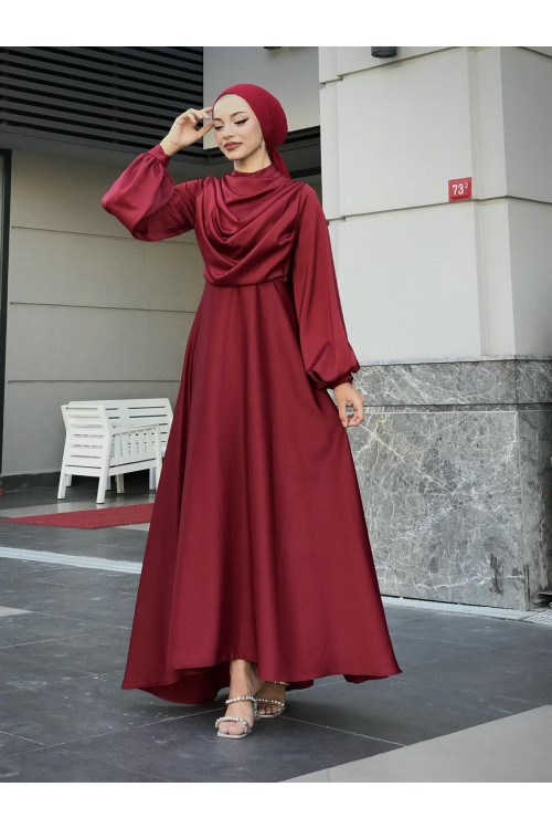 Matmazel Saten Abiye Bordo