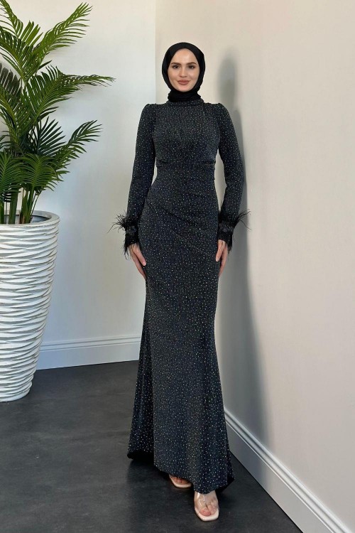 Meleda Taşlı Kuyruklu Likralı Balık Abiye Füme