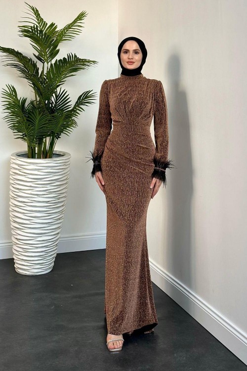 Meleda Taşlı Kuyruklu Likralı Balık Abiye Bakır