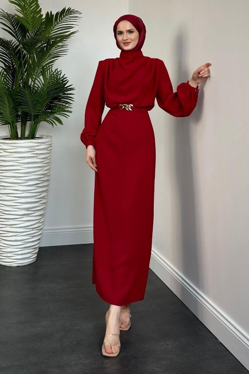 Meridan Üstü Drape Krep Abiye Bordo