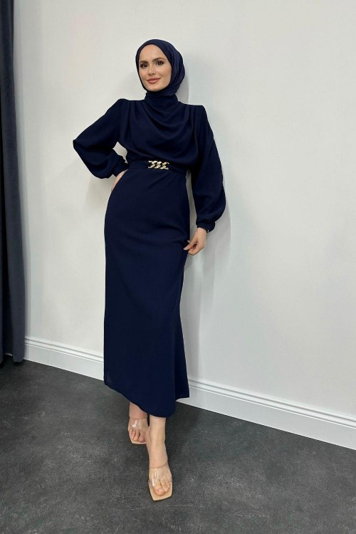 Meridan Üstü Drape Krep Abiye Lacivert