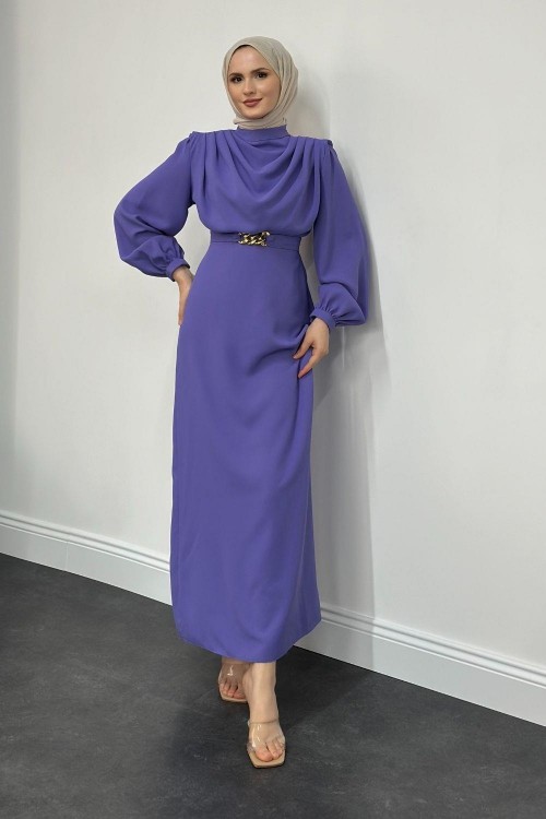 Meridan Üstü Drape Krep Abiye Lila