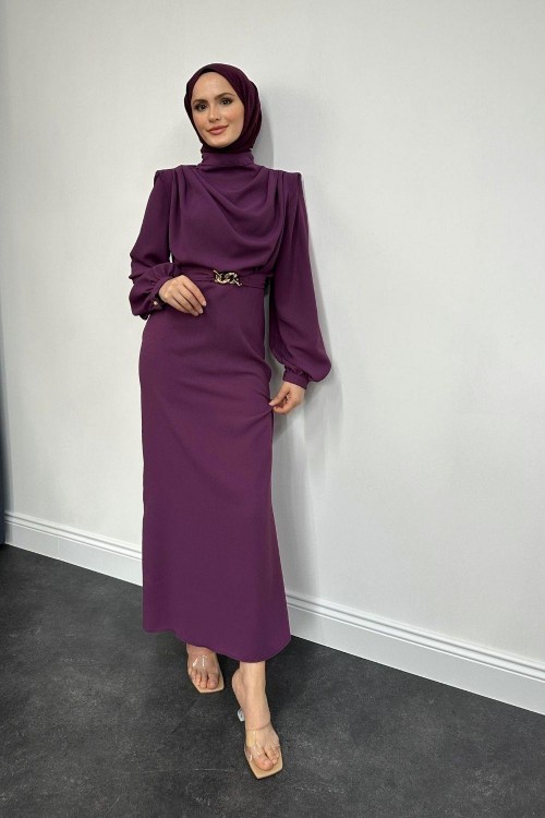 Meridan Üstü Drape Krep Abiye Mor