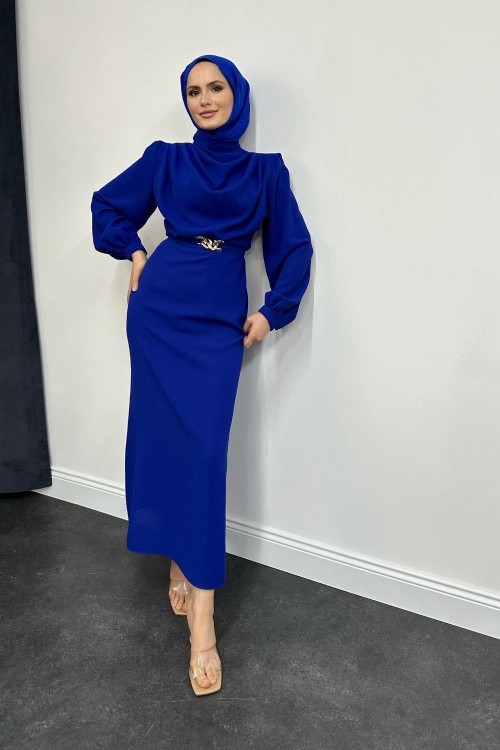 Meridan Üstü Drape Krep Abiye Saks