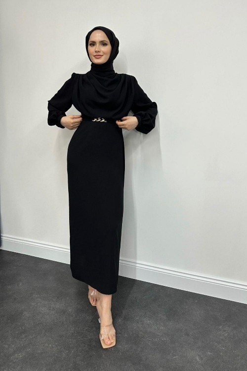 Meridan Üstü Drape Krep Abiye Siyah