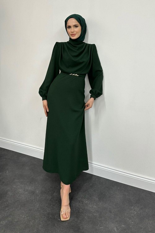 Meridan Üstü Drape Krep Abiye Zümrüt