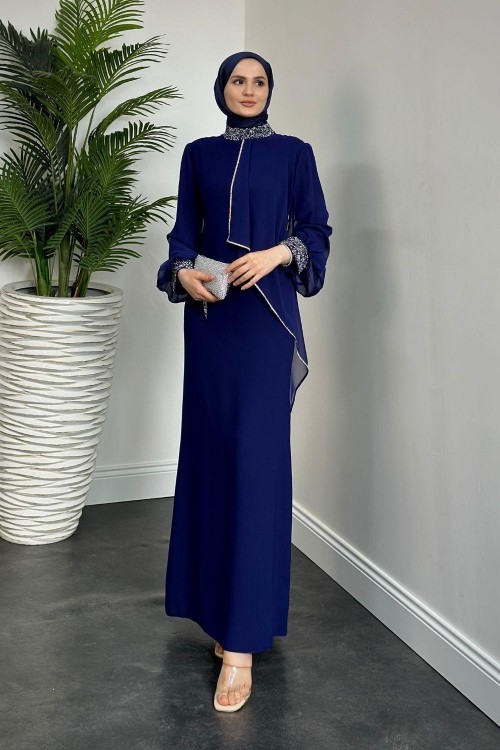 Minal Pelerinli Abiye Lacivert 