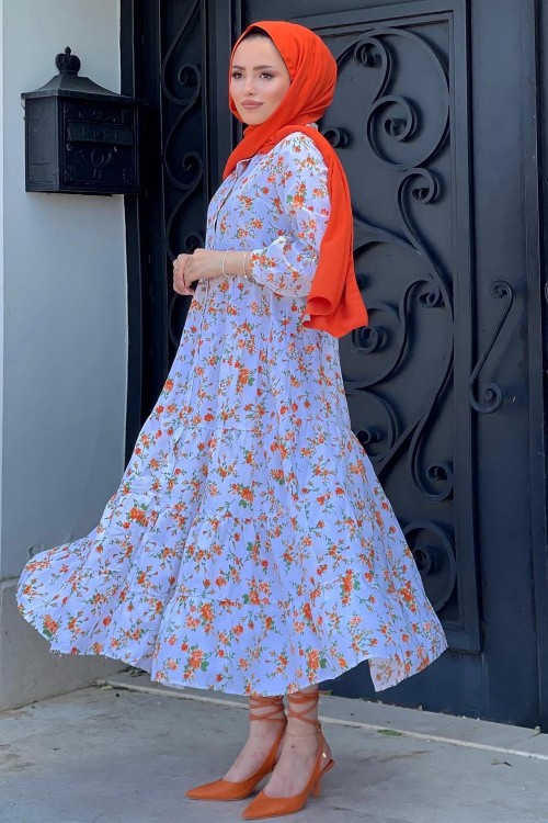 Minik Çiçekli Elbise Turuncu