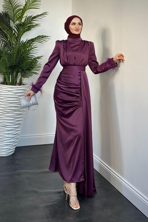 Mirabel Büzgülü Saten Mor