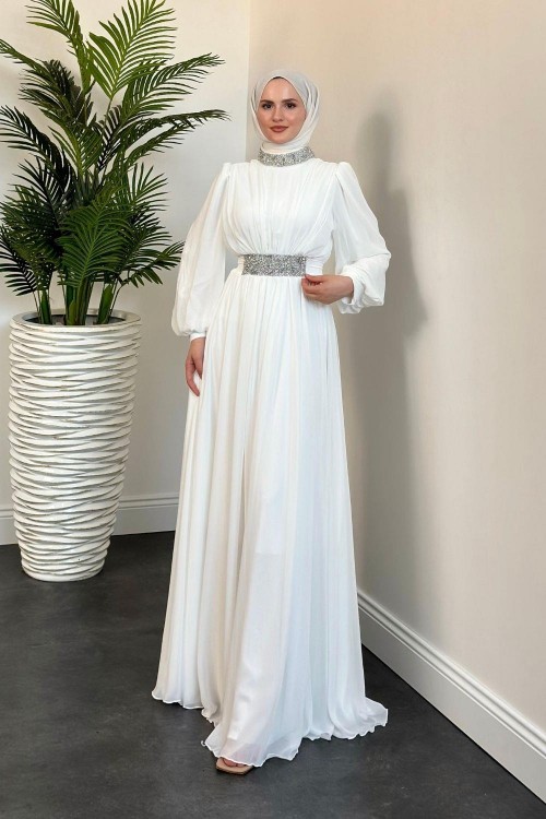 Mishe Şifon Abiye Beyaz