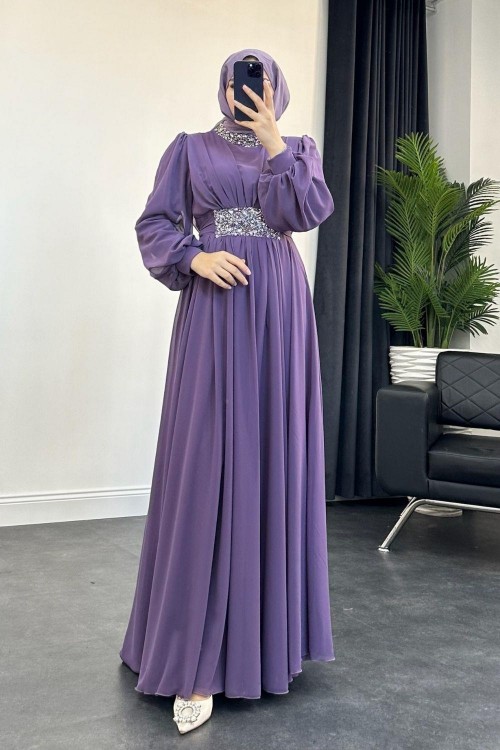 Mishe Şifon Abiye Lila