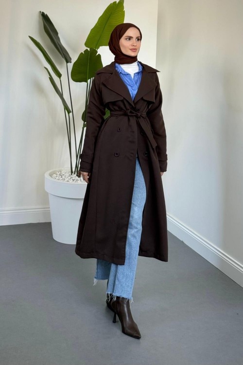 Mivora Astarlı Gabardin Trençkot Kahverengi