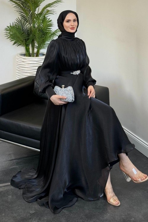 Molinna Beli Taşlı Janjan Abiye Siyah