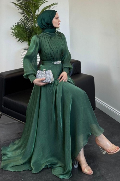 Molinna Beli Taşlı Janjan Abiye Zümrüt