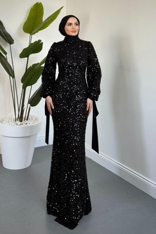 Moressa Pul Payet Balık Abiye Siyah