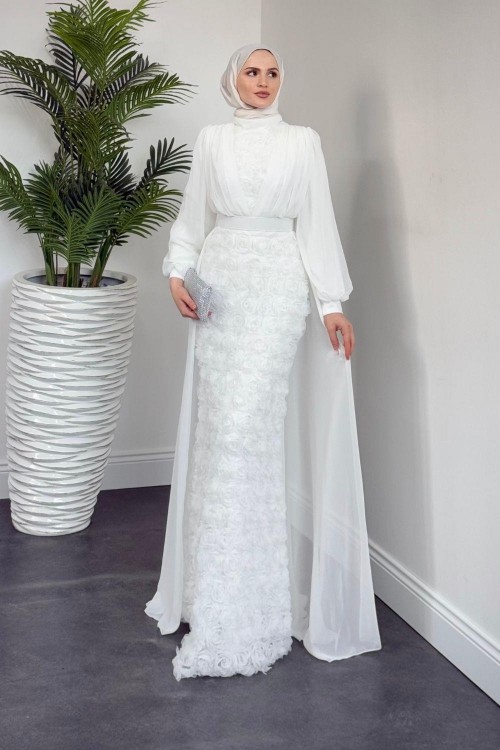 Mozella Güllü Abiye Beyaz