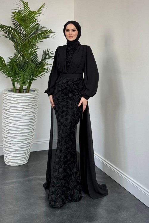Mozella Güllü Abiye Siyah