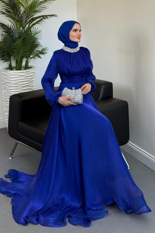 Talya Boynu Taşlı Abiye Sax